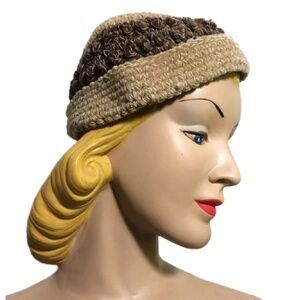 True Vintage 1930s Cocoa and Tan Chenille Knit Hat